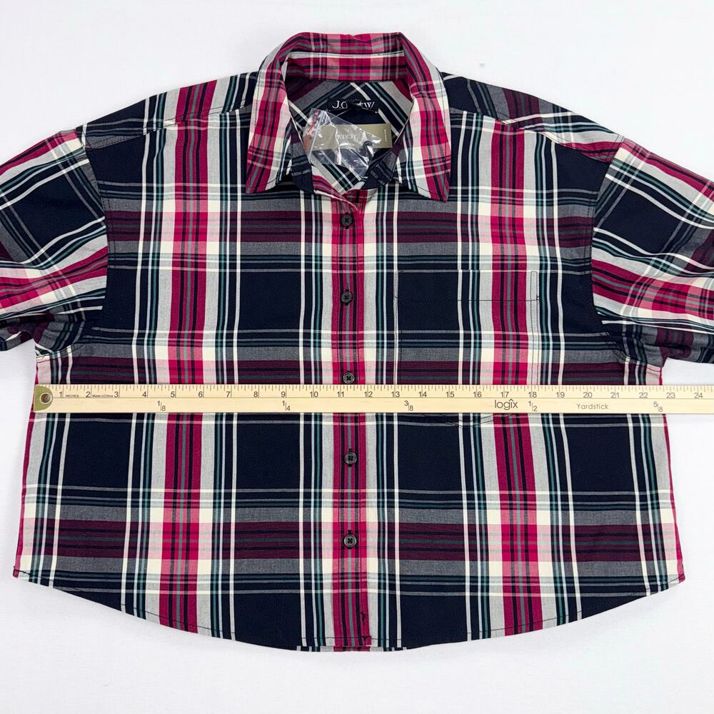 J Crew Cropped Tartan Plaid Button Down Shirt Women's Medium Black Red - Picture 14 of 15